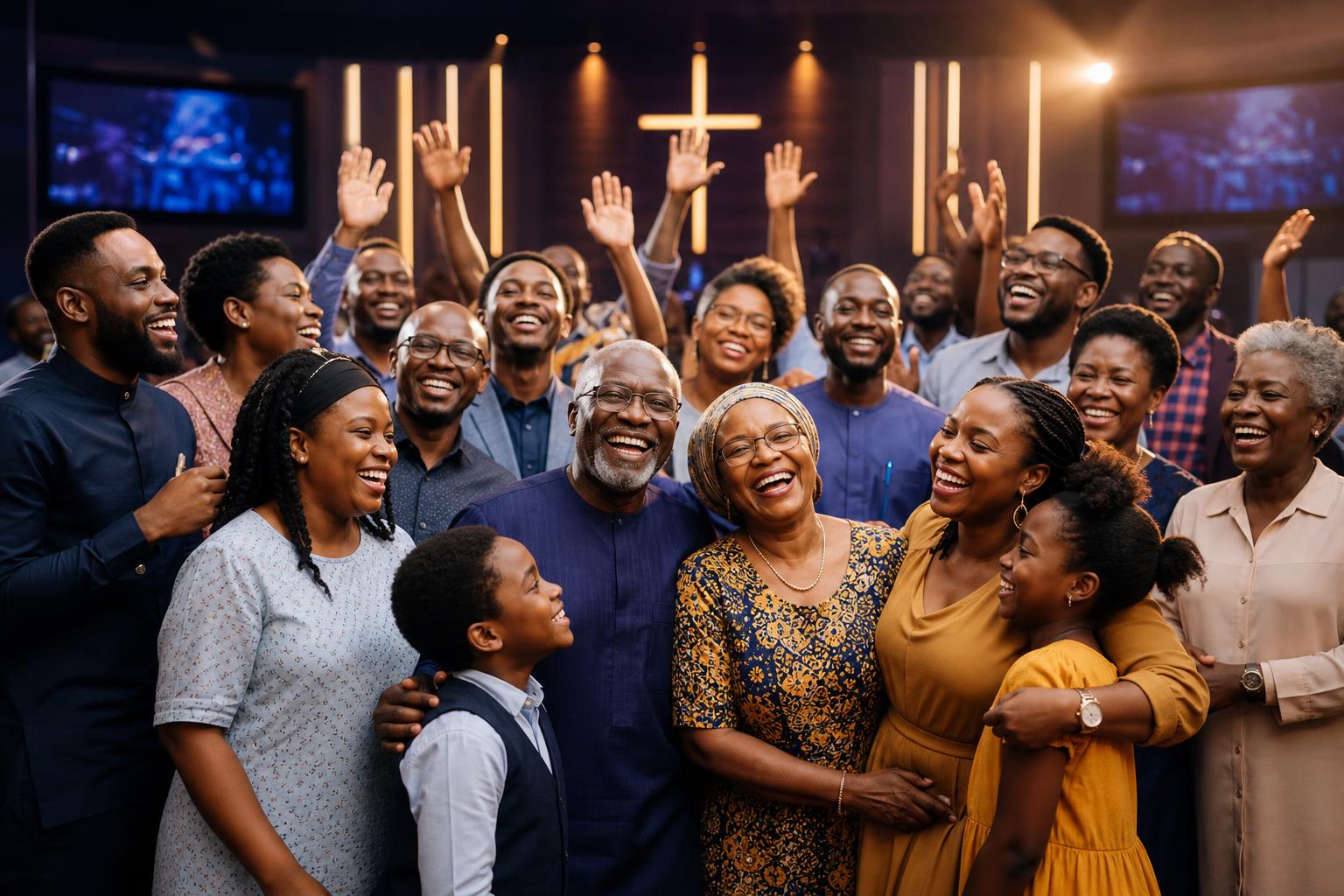 Happy and vibrant church members worshipping together